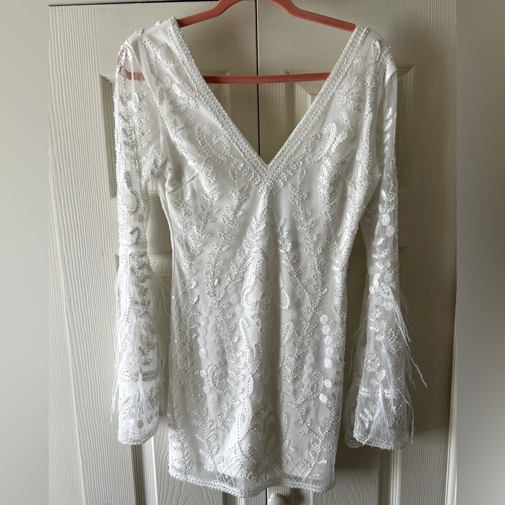 NWT 12th Tribe Larisa White Printed Sequin Long Sleeve Dress